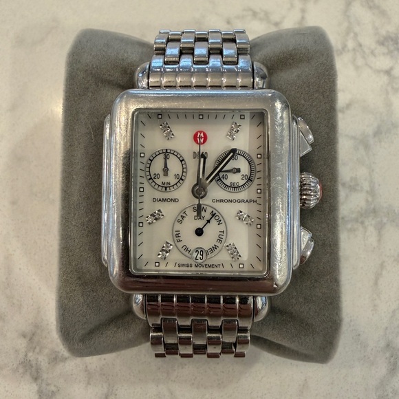 Michele Accessories - Diamond Chronograph Stainless Steel Watch - Silver & White